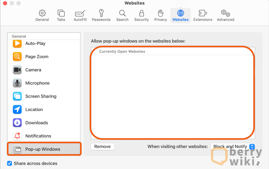 사파리(Safari) 브라우저 팝업 차단 해제 방법