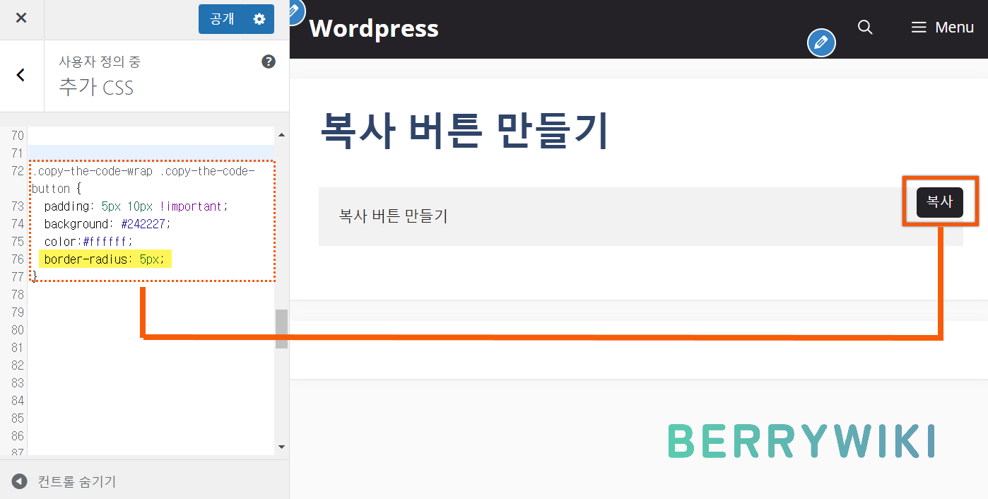 복사 버튼 테두리 변경하기